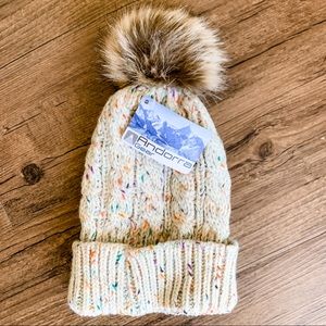 Knit Cap/Beanie with Faux Fur Pom Pom